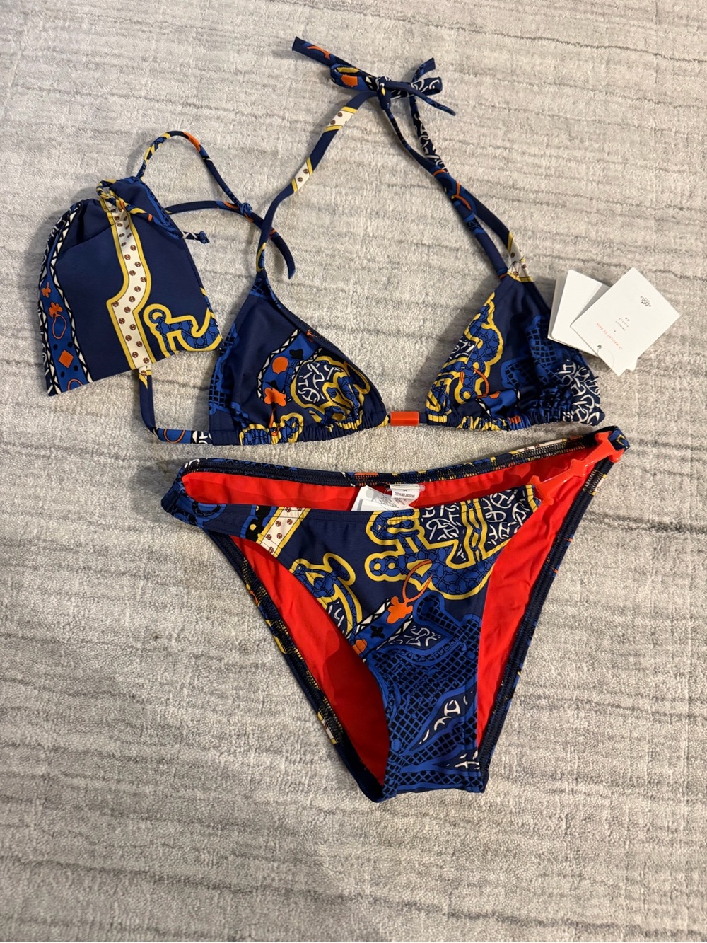 Hermes Navy Blue, Red & Yellow Printed Bikini Set